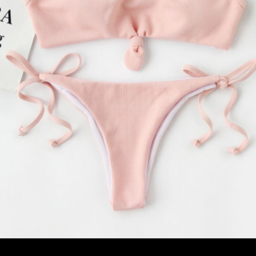 🆕Blush pink knot front tie ribbed bikini set - Picture 6 of 7